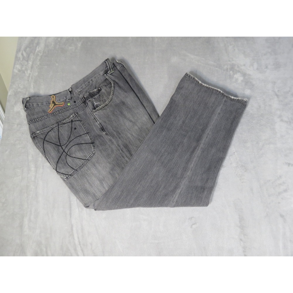 Jordan Jeans Mens 42x34 Grey Relaxed Straight Leg Embroidered Basketball Denim